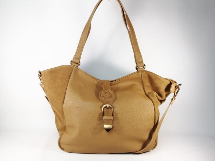 Grand sac bandoulière femme cabas cuir camel en destockage CARMELA 186214 pas cher