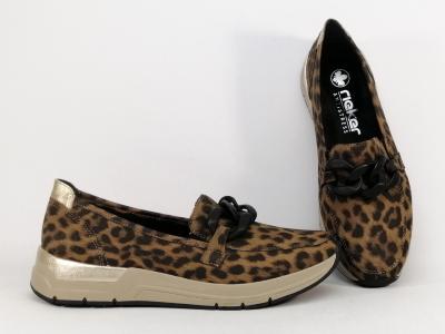 Mocassin leopard femme grand confort RIEKER 58944 semelle moelleuse