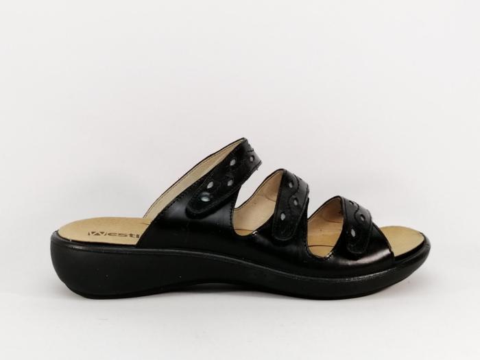 Mule grande pointure femme confortable cuir noir à velcro destockage JOSEF SEIBEL WESTLAND ibiza 66