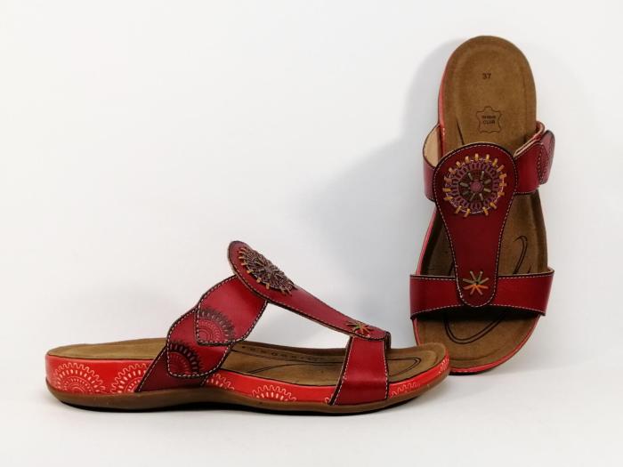 Mule originale en cuir rouge destockage LISE HILTON 1807-5 femme