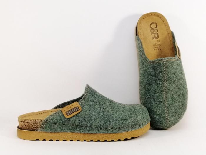 Sabot femme feutre recyclé vert CHIC & RELAX mozara semelle cuir confortable