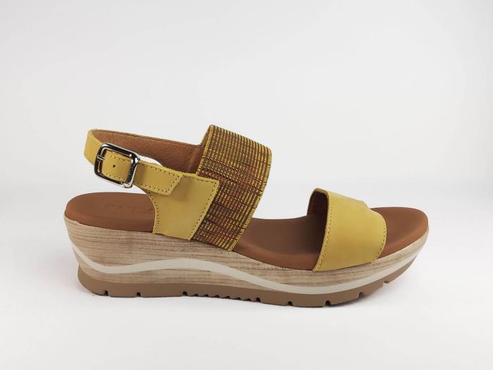 Nu-pied compensé tout cuir jaune moutarde PAULA URBAN 1-151 femme