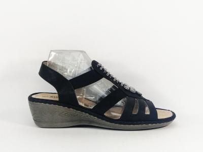 Sandale femme confort à élastique, compensée à pas cher SWEET'R mimoul noir chic en cuir