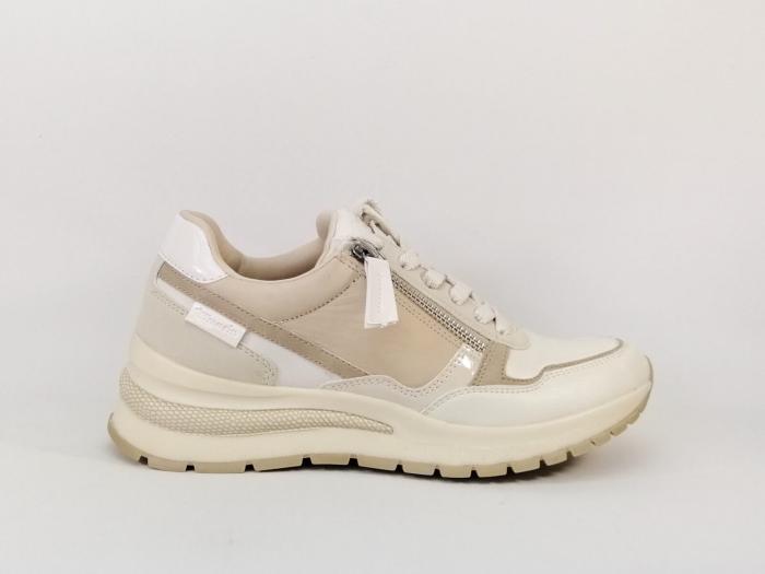 Sneakers destockage TAMARIS 23709 cuir beige blanc chic et confortable