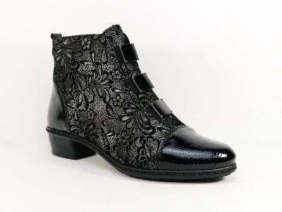 Bottine noire chic et originale à talon RIEKER Y07C9 pour femme