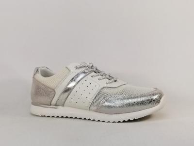 Chaussure MORAN'S femme basket souple confortable wichy en destockage cuir blanc argent  pas cher