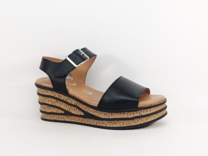 Sandale compensée plateforme femme cuir noir souple confortable et chic VALERIA'S 1964