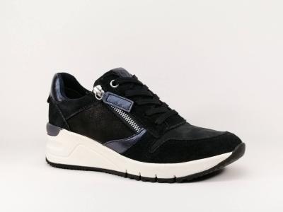 Sneakers femme compensée en cuir bleu marine destockage TAMARIS 23702