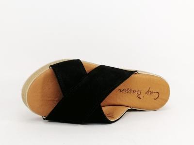 Mule plateforme femme cuir noir chic et confortable à pas cher CAP BASSIN 25061