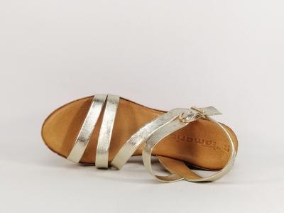 Sandale compensée dorée femme mariage chic cuir en destockage TAMARIS 28019