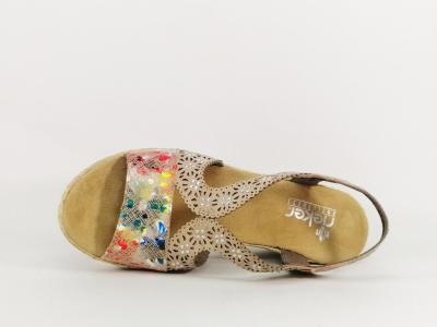 Sandale femme originale et confortable à élastiques RIEKER 61916 multi-colore compensée