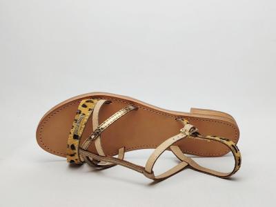 Sandale plate femme destockage TROPEZIENNES hirogumpo cuir camel leopard chic à pas cher