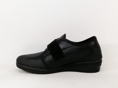 Chausson femme compensé noir à scratch pieds larges et sensibles ZEL'S 3820 à pas cher