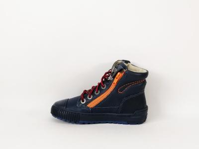 Chaussure montante KICKERS pirlzip cuir marine destockage double zip, lacets garçon