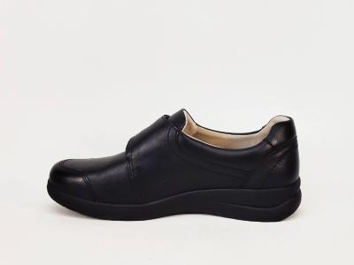 Chaussures femme pieds larges à scratch cuir noir largeur K confortable CAPRICE 24756