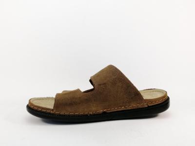 Mule homme confort cuir marron à scratch destockage NORWAY B880620 à pas cher