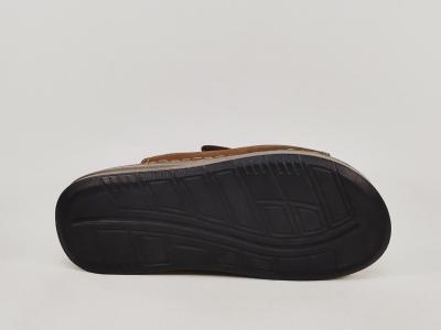 Mule homme confortable cuir marron à scratch pieds larges semelle épaisse MORAN'S tashat