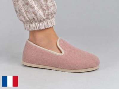 Charentaise femme semelle feutre chausson fourré en laine BOSSI charente rose pale fabrication France