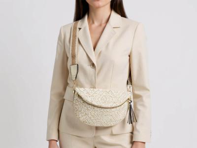 Sac banane femme pas cher chic doré beige raphia paille tendance MARO S12-21