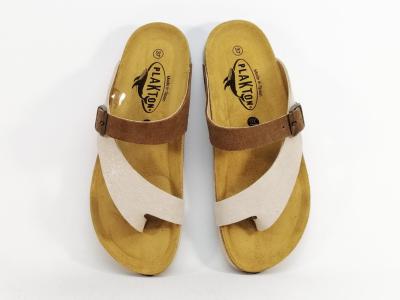 Tong femme chic et confortable cuir beige marron PLAKTON barbados fabrication Espagne