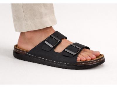 Claquette homme cuir noir mule confortable souple MORAN'S pouzin à pas cher