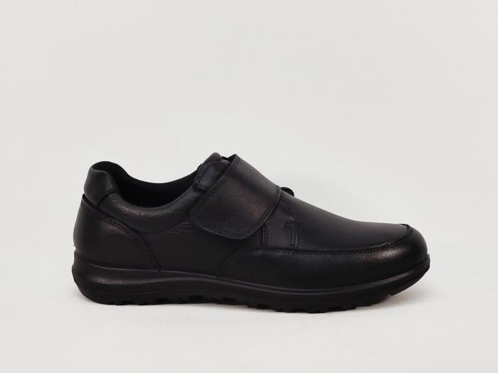 Chaussure homme pieds larges cuir noir à scratch grand confort destockage IMAC 851470