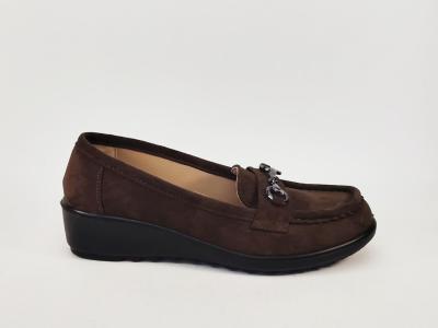 Mocassin compensé femme marron chocolat confortable semelle cuir SWEET'R decalant pas cher