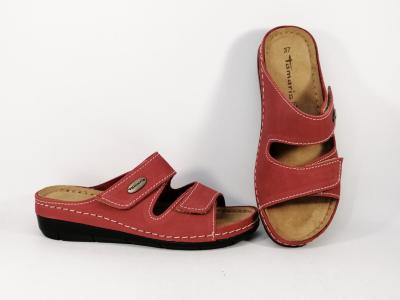 Mule confort femme en cuir rouge TAMARIS 27510 pieds larges et sensibles