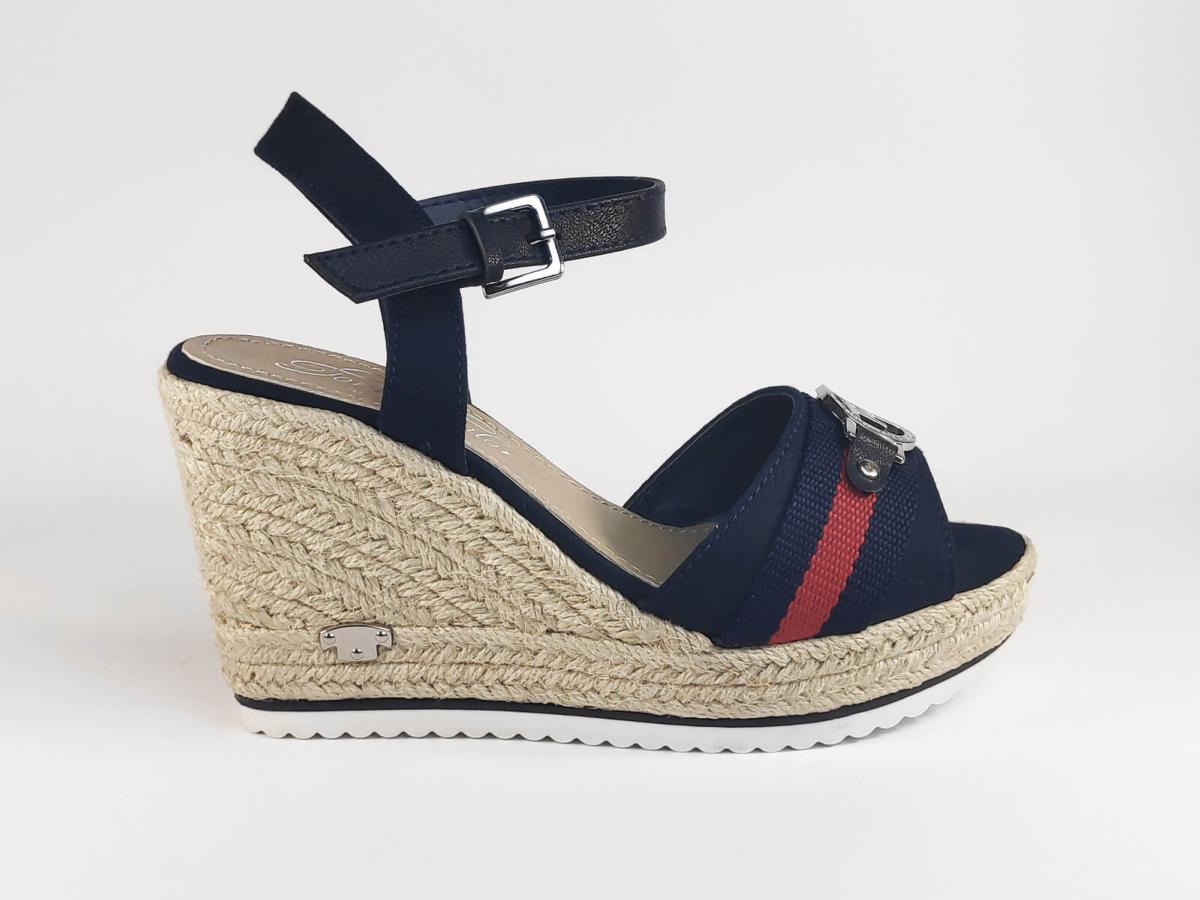 sandales compensées femme bleu marine