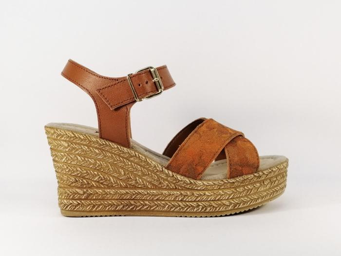 Sandale compensée en cuir orange AGORA Pavana femme fabriquée en Italie