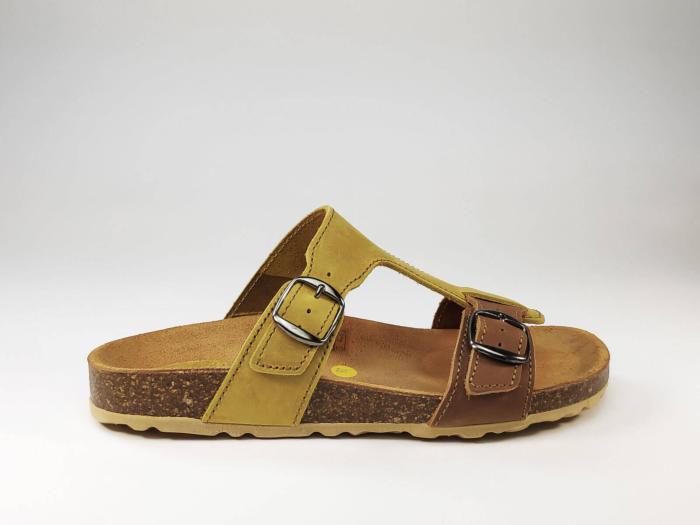 Mule tout cuir moutarde semelle bio ARTPELLE 1622 pour femme