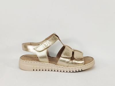 Sandale femme confortable chic à scratch cuir doré largeur G destockage CAPRICE 28102