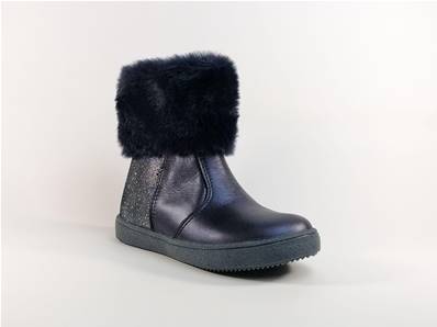 Bottine fourre en cuir bleu marine BOPY Bilki pour fillette