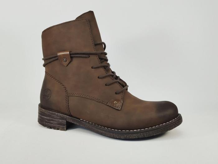 Bottine marron femme tendance confortable RIEKER 79442 souple, lacets et zip