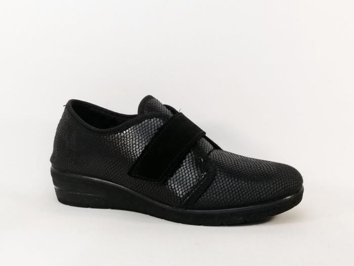 Chausson femme compensé noir à scratch pieds larges et sensibles ZEL'S 3820 à pas cher