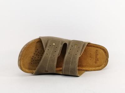 Mule femme confort semelle cuir à velcro kaki taupe tendance RELAXITY malalot à pas cher