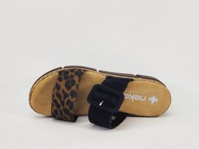 Mules femme RIEKER V2392 leopard grand confort compensée semelle anti stress à scratch