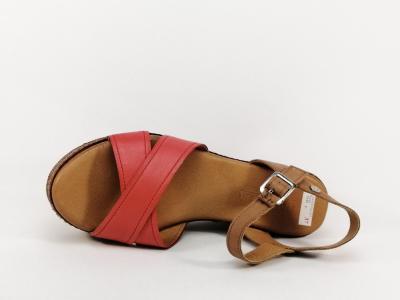 Sandale femme compensée rouge tout cuir destockage CARMELA 67713