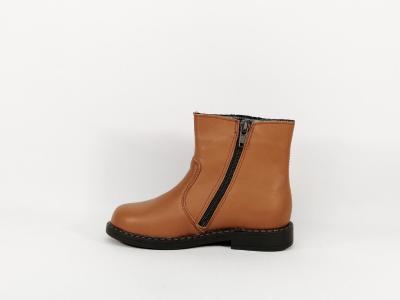 Bottine fille destockage BOPY sorene cuir camel avec zip à pas cher