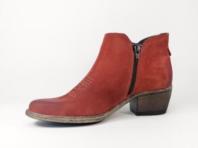 Bottine à talon en cuir rouge brique ORLAND 6039 pour femme