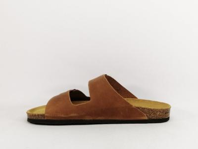 Mule homme confort cuir marron vieilli PLAKTON barna roble Fabrication Espagne