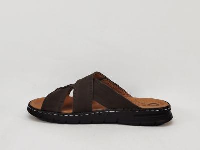 Mules homme cuir confortable pieds larges à scratch ORLAND 26083 marron