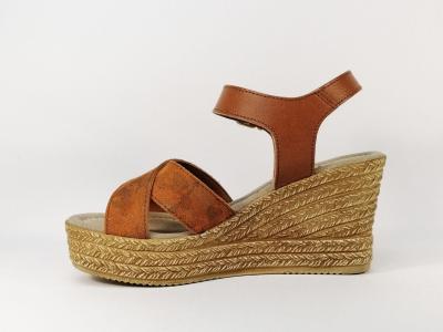 Sandale compensée en cuir orange AGORA Pavana femme fabriquée en Italie