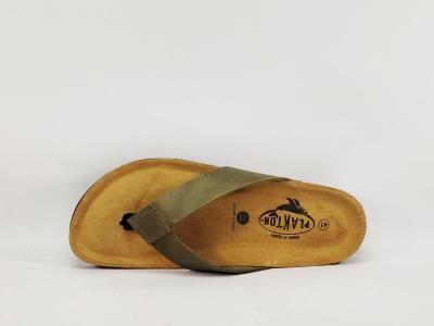Tong homme cuir vert souple semelle confortable à mémoire de forme PLAKTON brandy pistacho