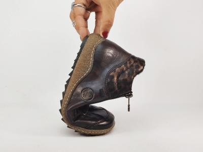 Chaussure montante femme RIEKER L7514 confort souple marron imperméable double zip et lacets