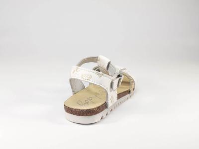 Sandale en cuir blanc destockage BOPY Emicara pour fillette