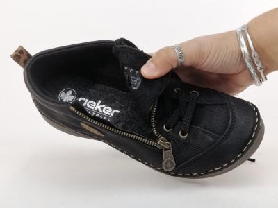 Chaussures confort femme RIEKER 52514 noires souples, zip et lacets
