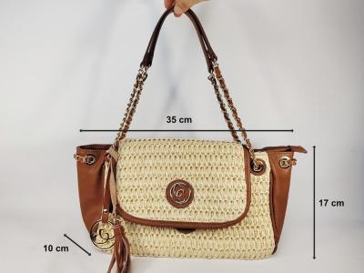 Sac épaule femme chic raphia beige camel en destockage CARMELA 186127 à pas cher