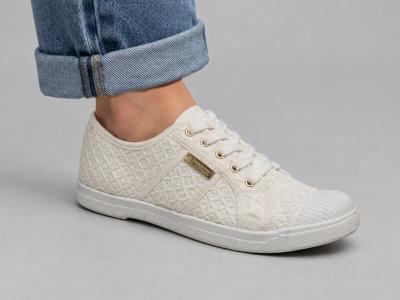 Basket blanche femme toile broderie chic destockage TROPEZIENNES clorinda à pas cher