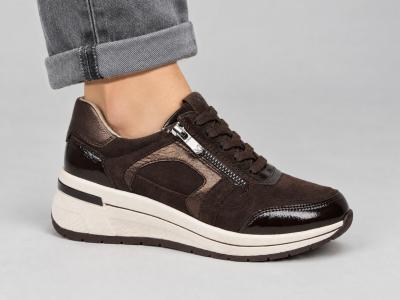 Basket femme pieds larges grand confort cuir marron chocolat CAPRICE 23300 largeur H